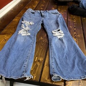 American Eagle Outfitters Distressed Blue Flare Jeans